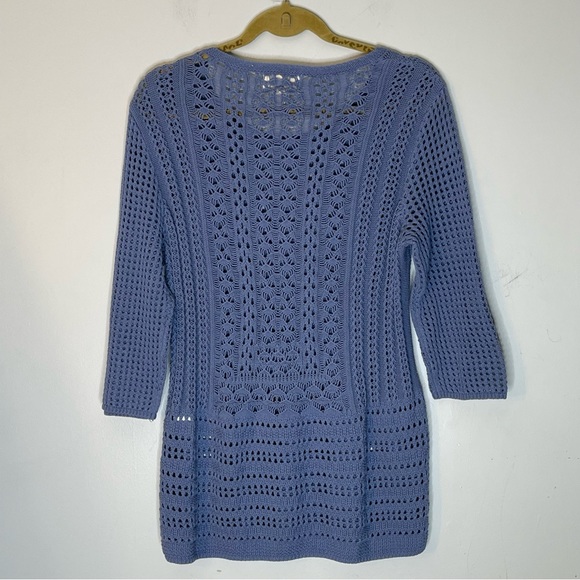 ANDREA JOVINE Periwinkle 3/4 Sleeve Scoop Neck Knit Sweater Size Medium - Picture 6 of 8